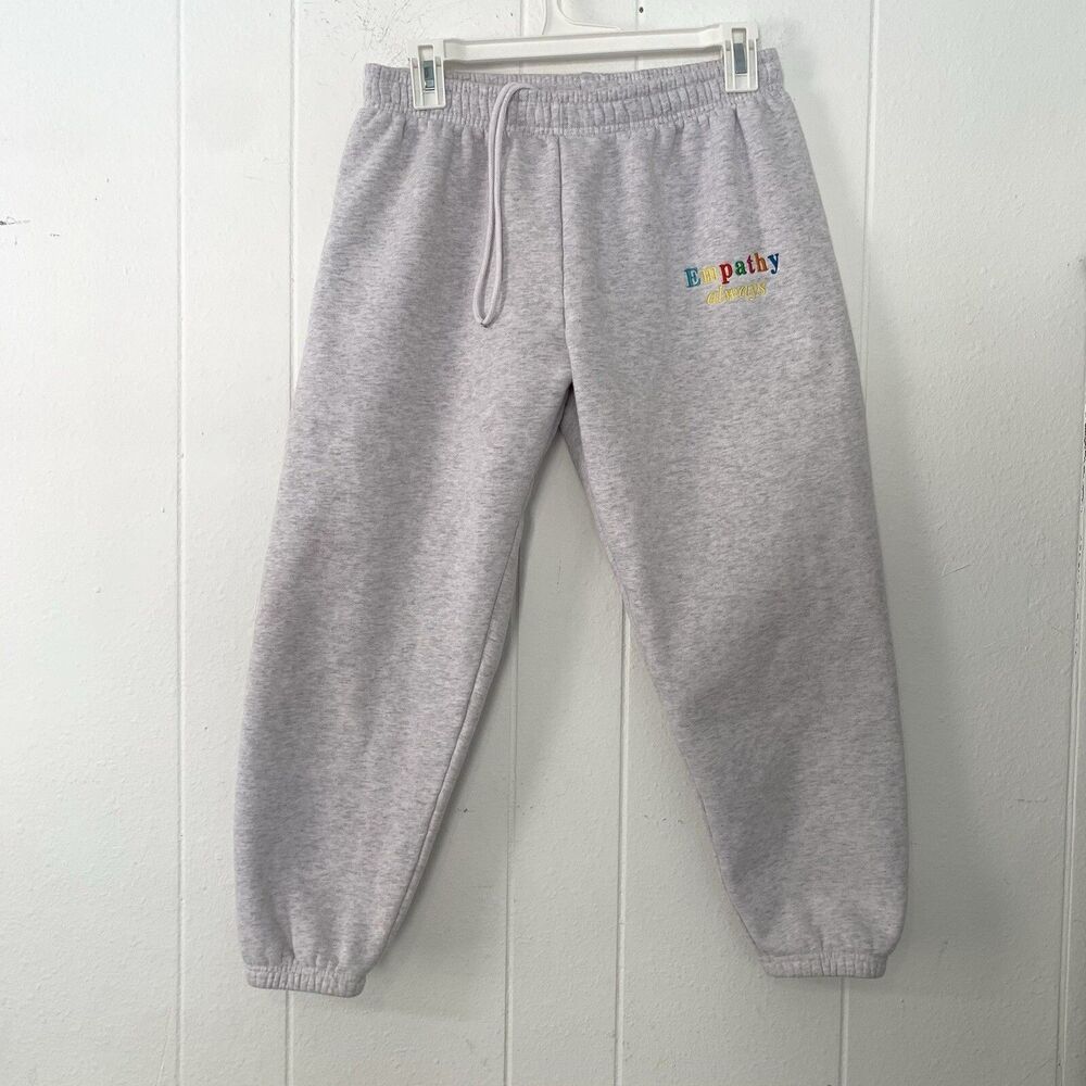 Mayfair Group Small Medium Graphic Sweatpants Jogger Empathy Pull On Grey